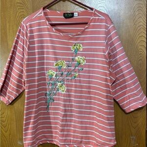 Bob Mackie Wearable Art Orange and White Striped with Yellow Flowers 2X